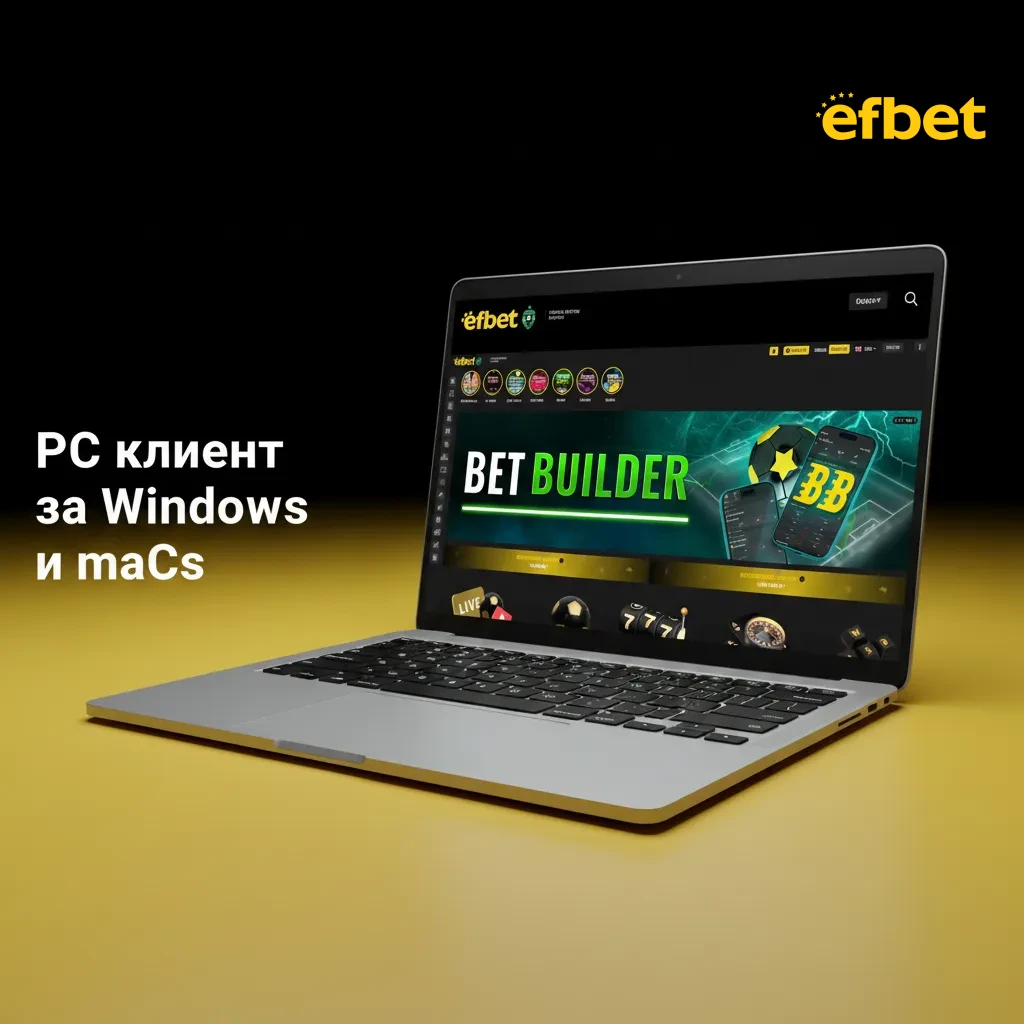 Лаптоп с лога на Windows и macOS и браузър със сайт за залози и казино; без десктоп клиент, без инсталации.